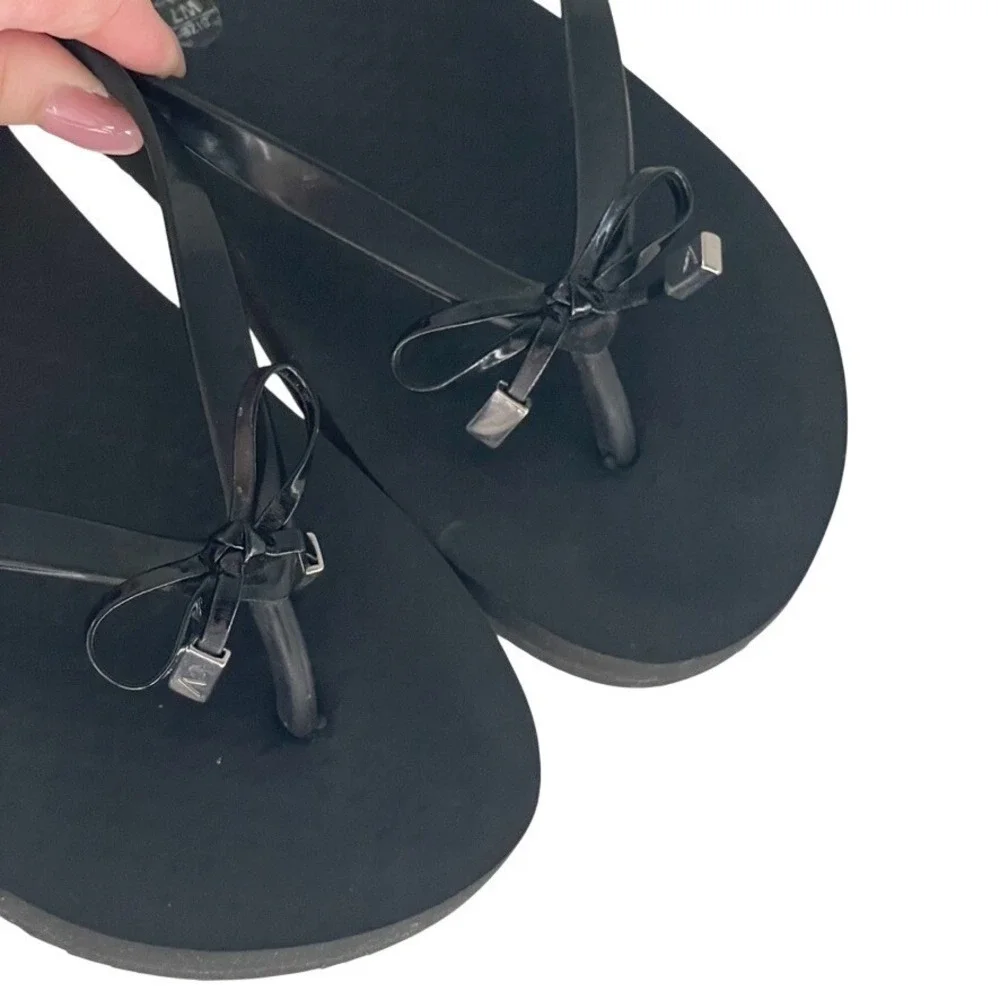 Vionic Beach Bondi Bow Wedge Toe Post Sandals Women's 7 Black